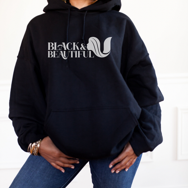 Black & Beautiful U Unisex Hoodie White Logo Hoodie for black women, Black Empowerment